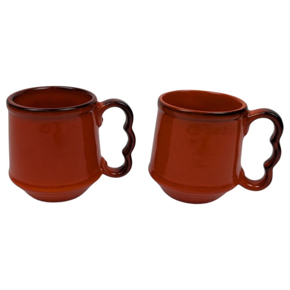 Set of 2 Metlox Poppytrail Red Rooster Small Mug 1960's Retro, Scalloped Handles - Picture 2 of 11